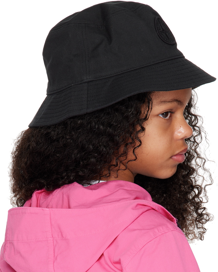 Stone Island Junior Kids Black Embroidered Bucket Hat