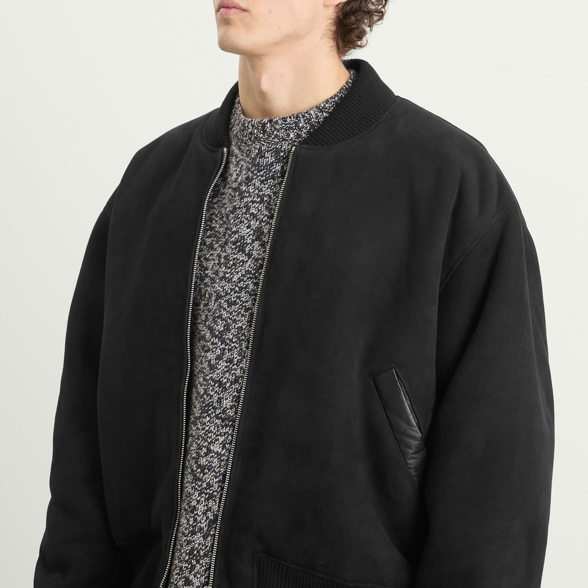 Studio Nicholson Men's Shearling Leather Bomber Jacket in Black