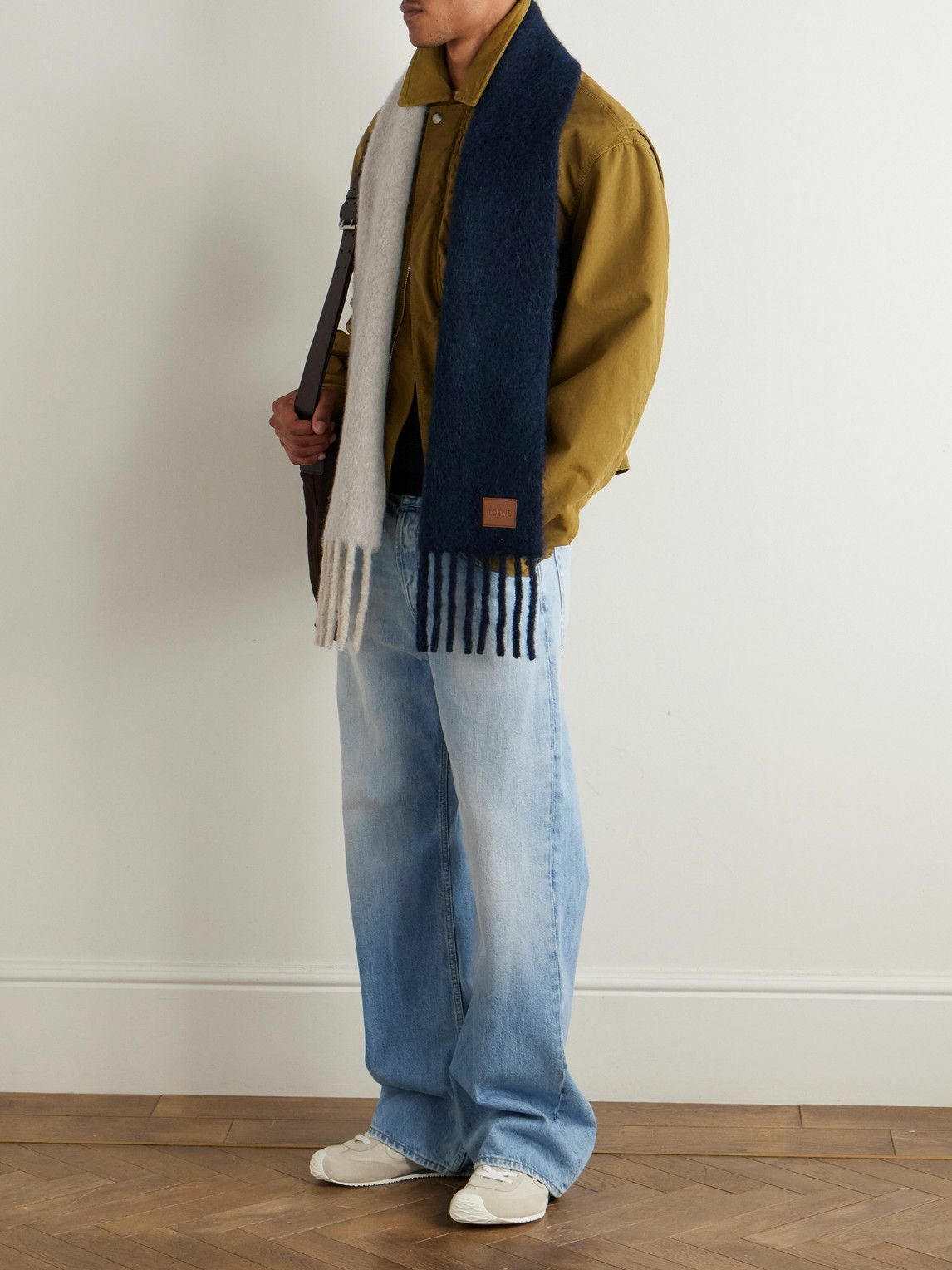 LOEWE - Logo-Appliquéd Fringed Two-Tone Alpaca and Wool-Blend Scarf