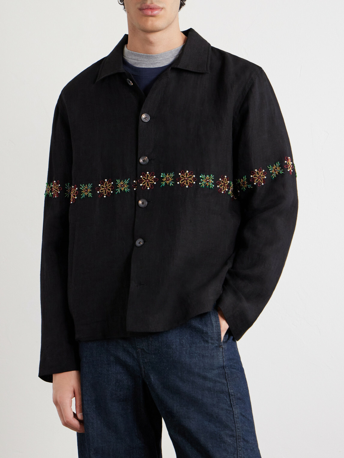 Kartik Research - Embroidered Linen Shirt - Black