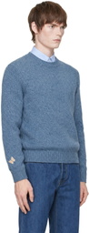 Valentino Blue Wool Embroidered Butterfly Patch Sweater