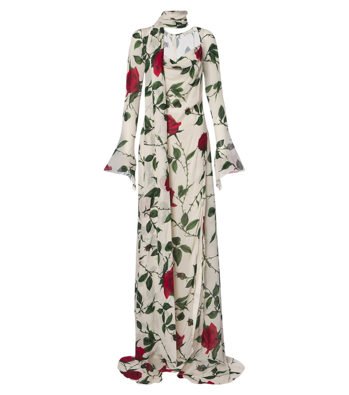 Photo: Blumarine Floral scarf-detail georgette gown