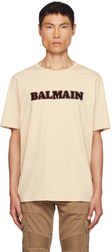 Photo: Balmain Beige Retro Flocked T-Shirt
