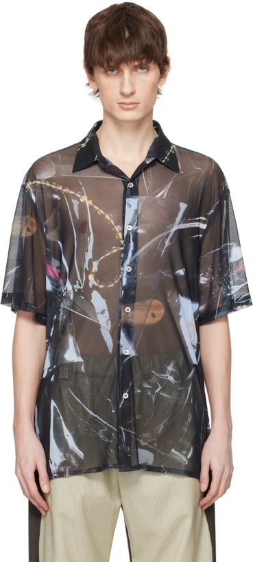 Photo: Serapis Blue & Black Sougiades Grid Mesh Shirt