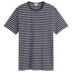 Sunspel Men's Classic Crew Neck Stripe T-Shirt in Navy/Ecru Tramline Stripe