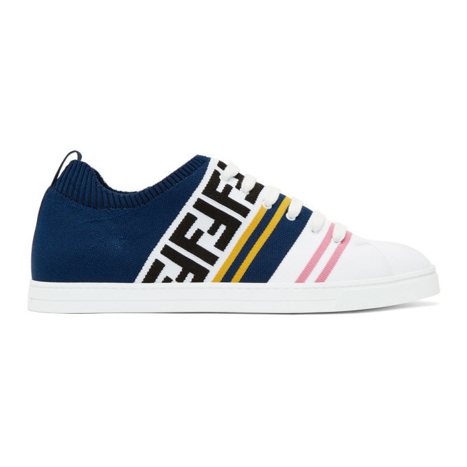 Photo: Fendi White and Blue Knit Forever Fendi Sneakers