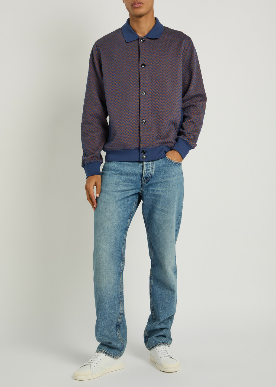 PS Paul Smith Houndstooth Cotton-blend Cardigan Blue