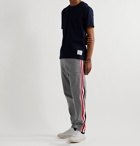 Thom Browne - Tapered Striped Webbing-Trimmed Cotton-Jersey Sweatpants - Gray