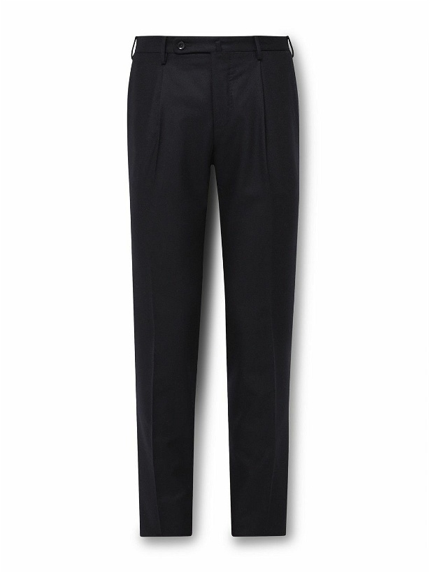 Photo: Incotex - Tapered Pleated Super 100s Virgin Wool-Flannel Trousers - Blue