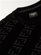 Fendi - Slim-Fit Logo-Flocked Cotton-Blend Jersey Sweatshirt - Black