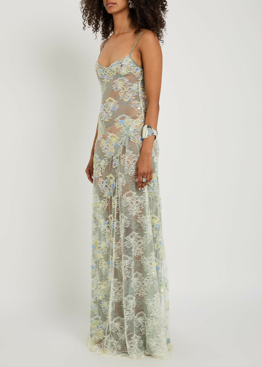 Roberta Einer Sophia Embellished Stretch-lace Maxi Dress Yellow