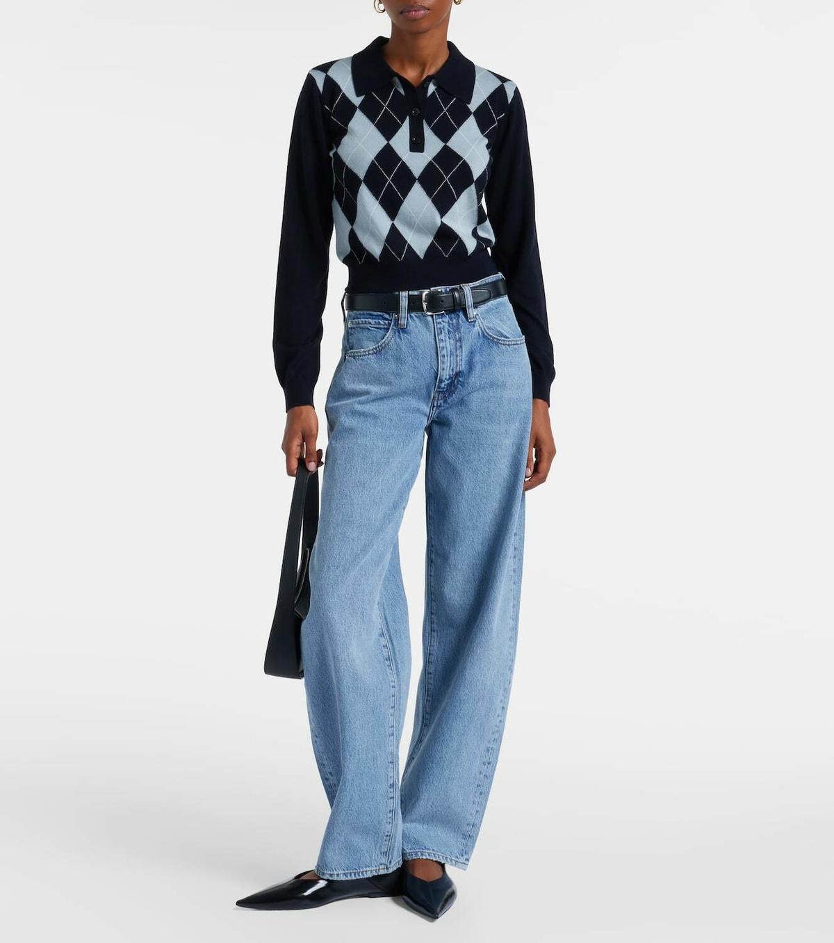 Frame Argyle wool-blend polo sweater
