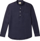 De Bonne Facture - Grandad-Collar Linen Half-Placket Shirt - Blue