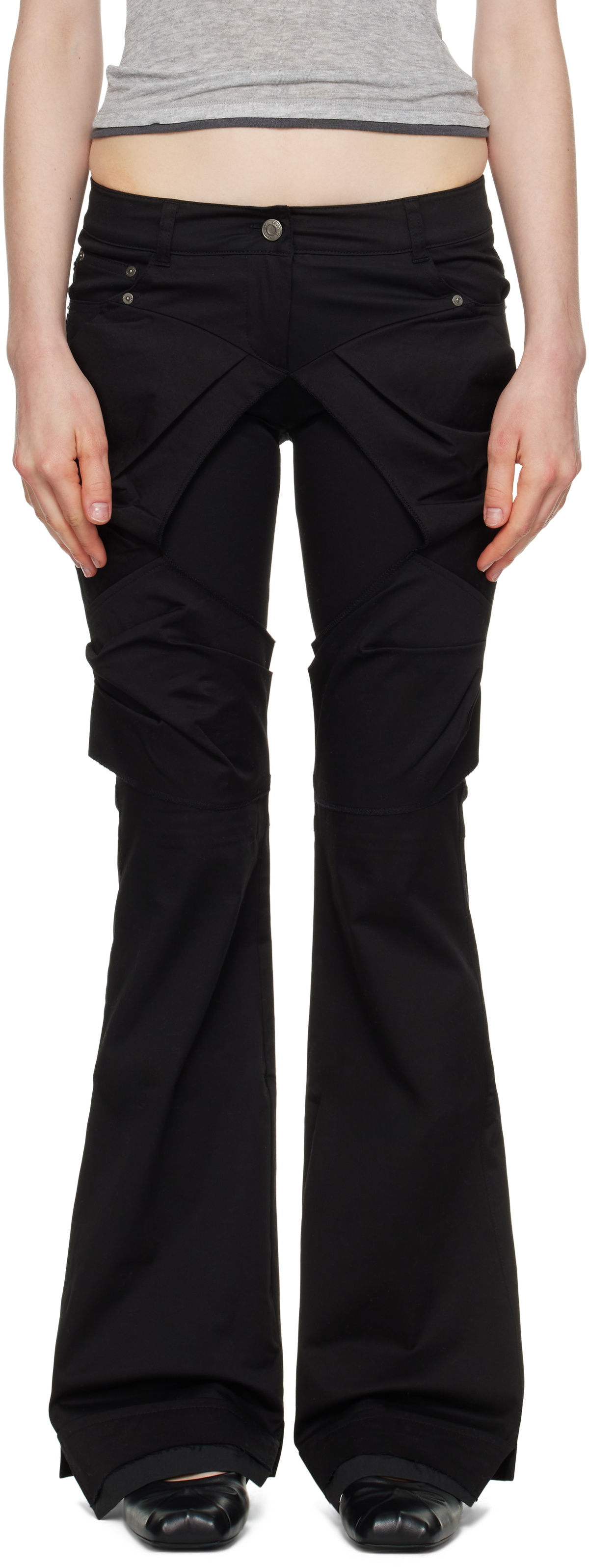 [OPEN YY] / ☆ 25SS GATHERED BOOTCUT PANTS / BLACK Open Yy Black Gathered Bootcut Trousers | ModeSens