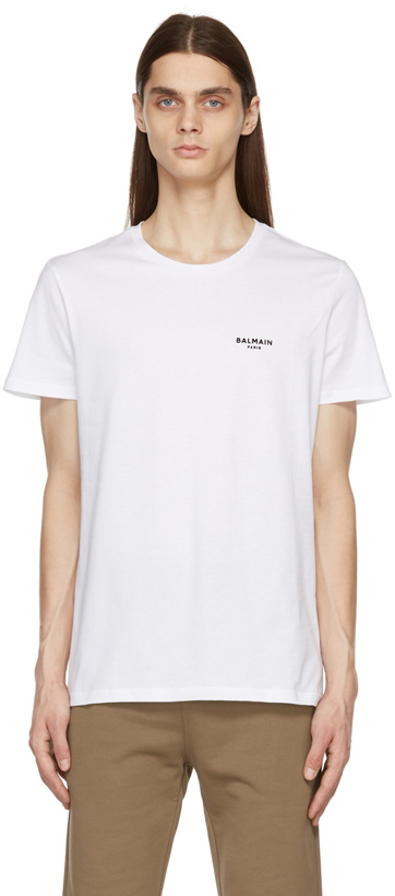 Photo: Balmain White Flocked Logo T-Shirt