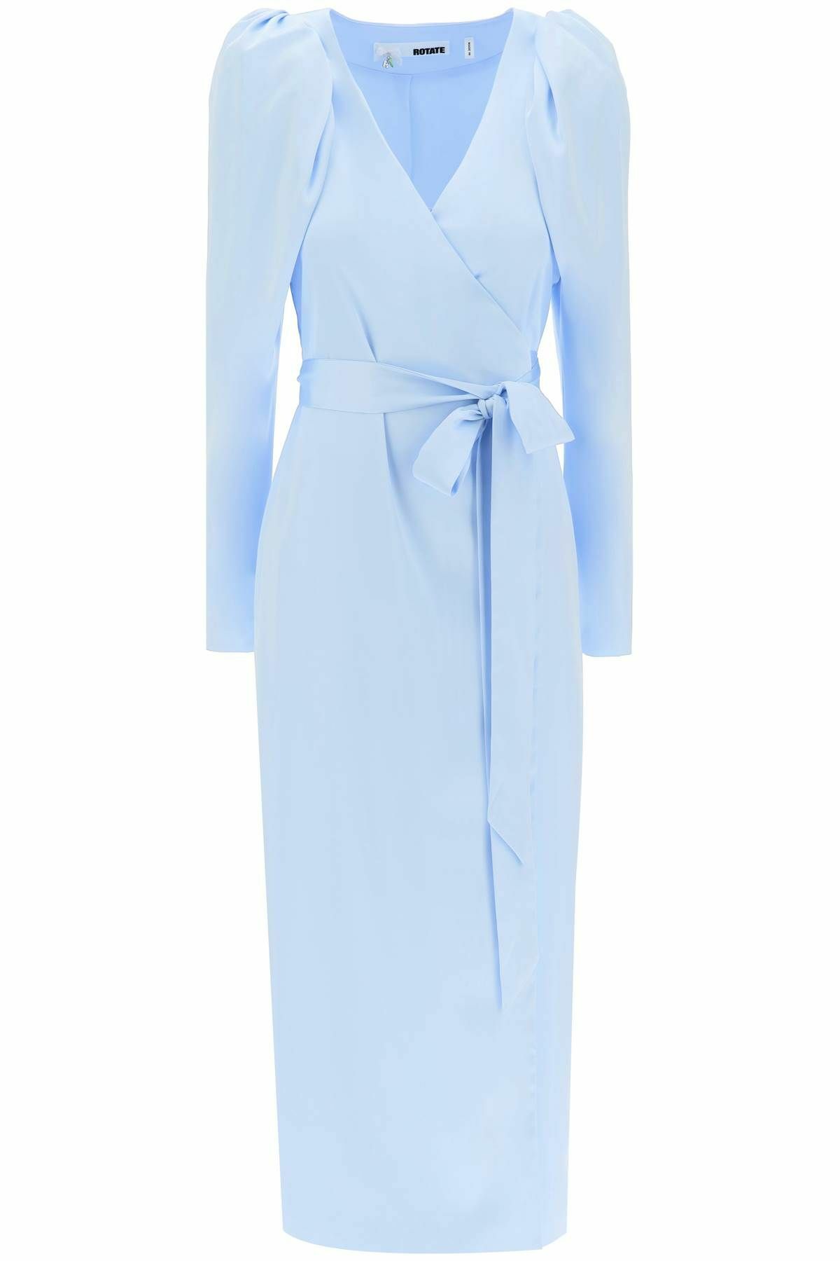 ROTATE satin wrap midi dress with a crossover Light blue ROTATE Birger  Christensen