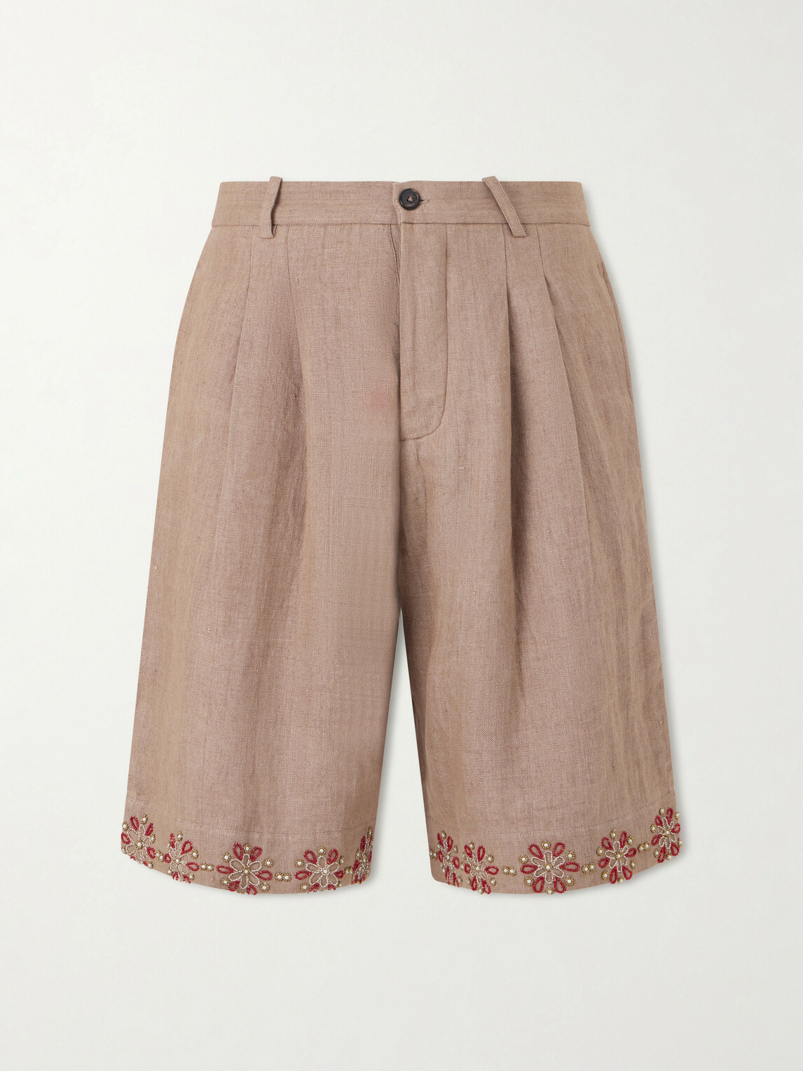 Kartik Research - Straight-Leg Embellished Pleated Shorts - Brown