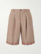 Kartik Research - Straight-Leg Embellished Pleated Shorts - Brown
