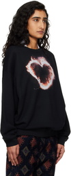 R13 Black Flaming Heart Oversized Crewneck Sweatshirt