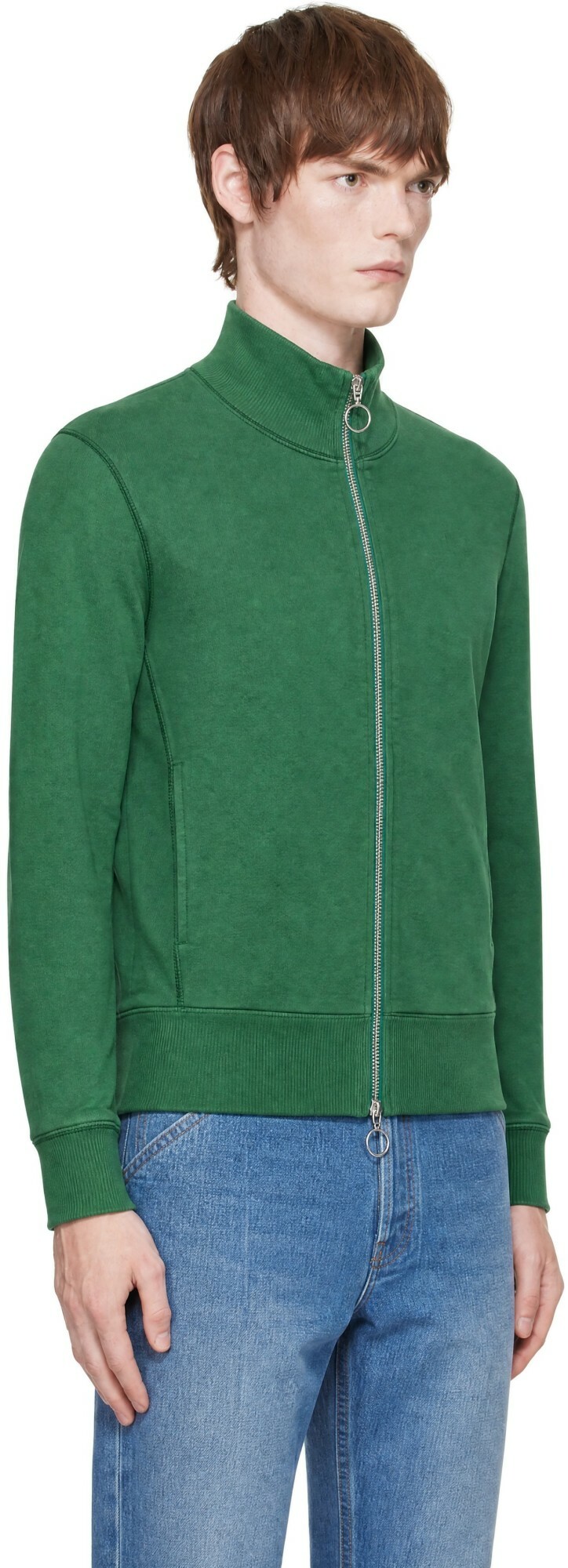 Drake's Green Cotton Zip Through Track Jacket
