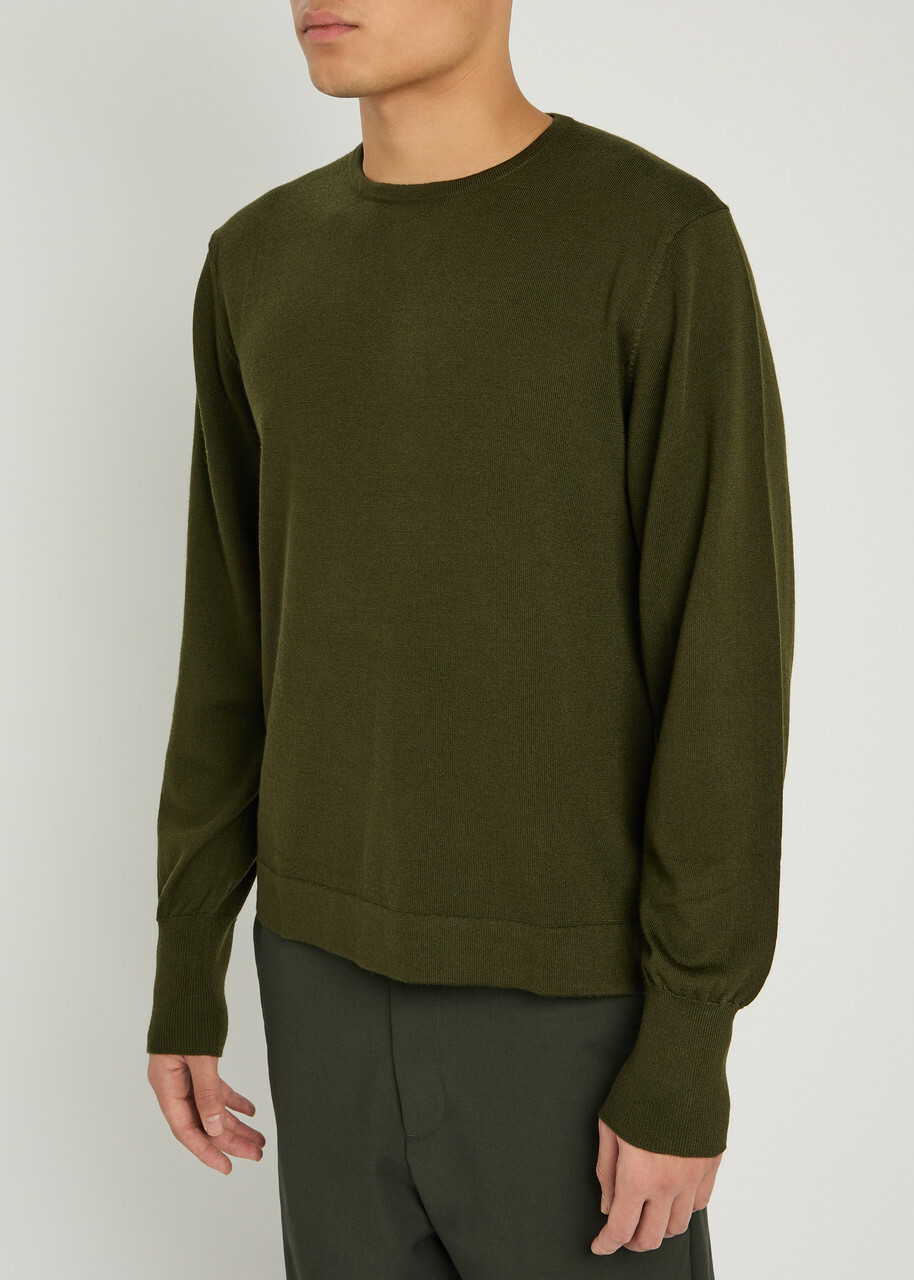Officine Générale Knit Merino Wool Jumper Khaki