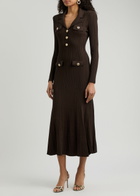 Self-portrait Ribbed-knit Maxi Dress Brown