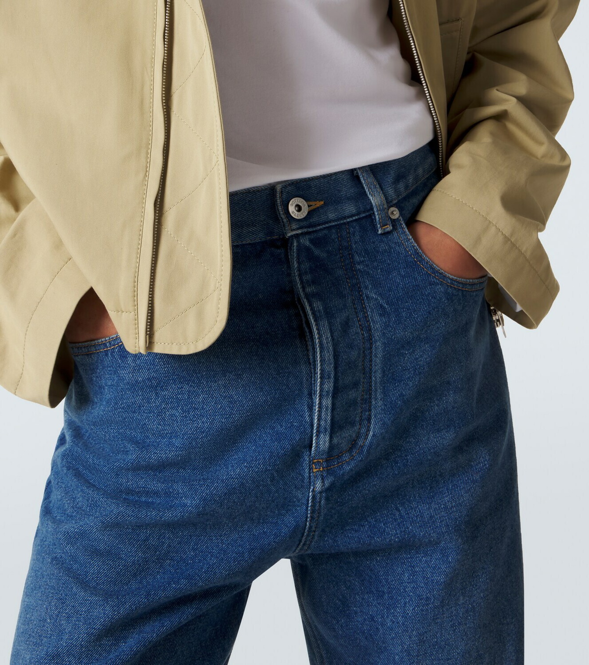 Bottega Veneta Leather-trimmed wide-leg jeans