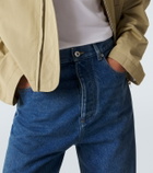 Bottega Veneta Leather-trimmed wide-leg jeans