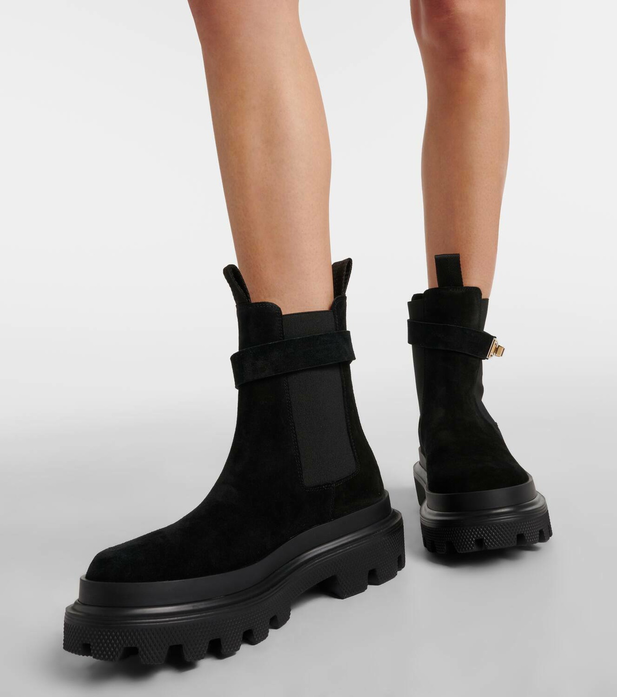 Dolce & Gabbana Black Suede Short Boots Sandals Shoes