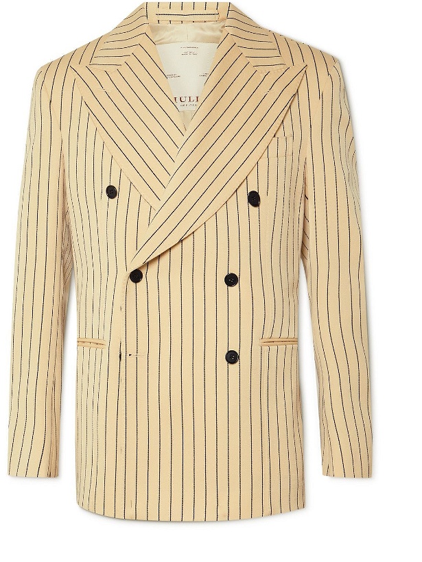 Photo: Giuliva Heritage - Stefano Double-Breasted Pinstriped Virgin Wool Suit Jacket - Neutrals