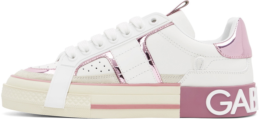 Dolce & Gabbana White & Pink Custom 2Zero Sneakers Dolce & Gabbana