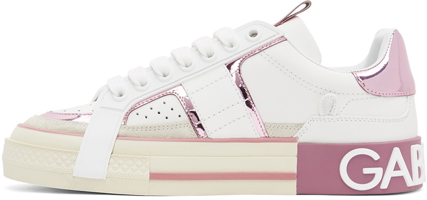 Dolce & Gabbana White & Pink Custom 2Zero Sneakers