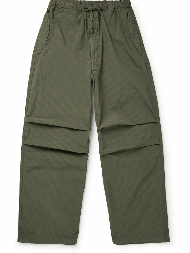 Photo: Kaptain Sunshine - Over Easy Wide-Leg Garment-Dyed Cotton-Ripstop Drawstring Trousers - Green