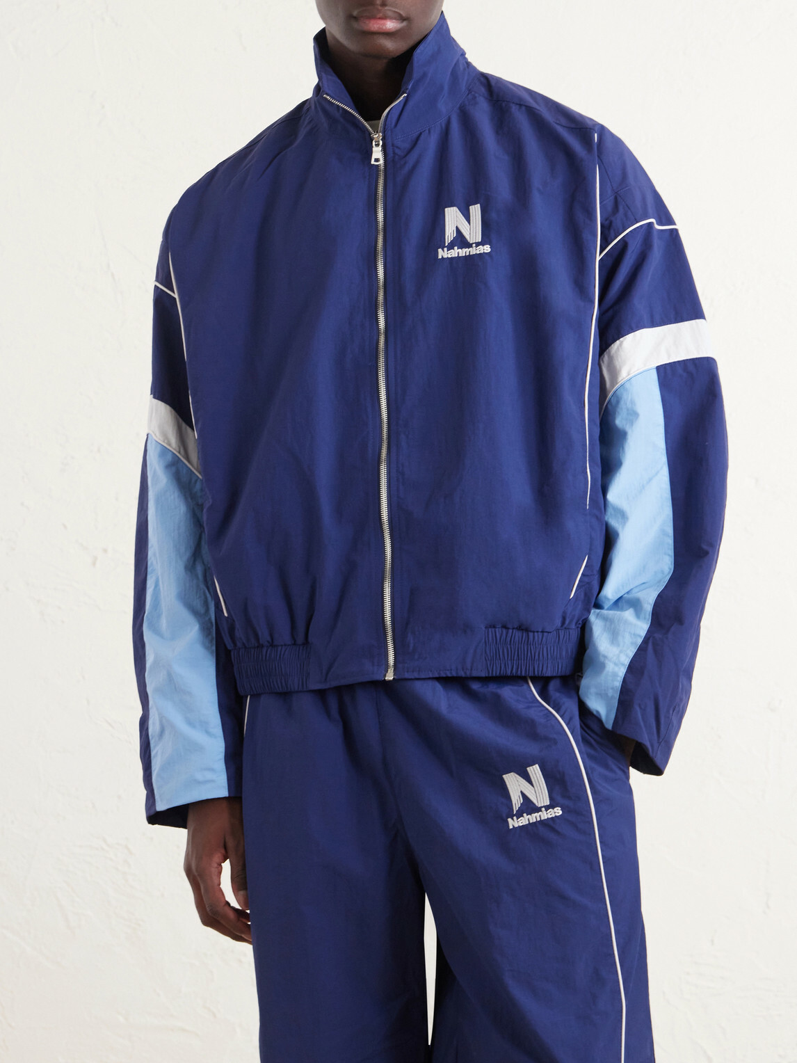 NAHMIAS - Logo-Embroidered Striped Nylon Jacket - Blue