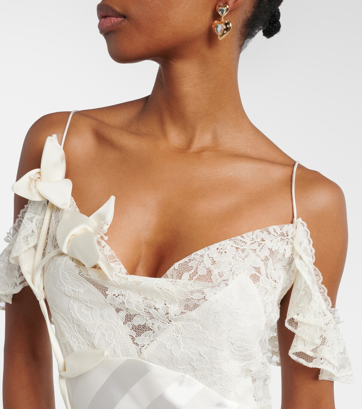 Self-Portrait Lace-trimmed satin gown