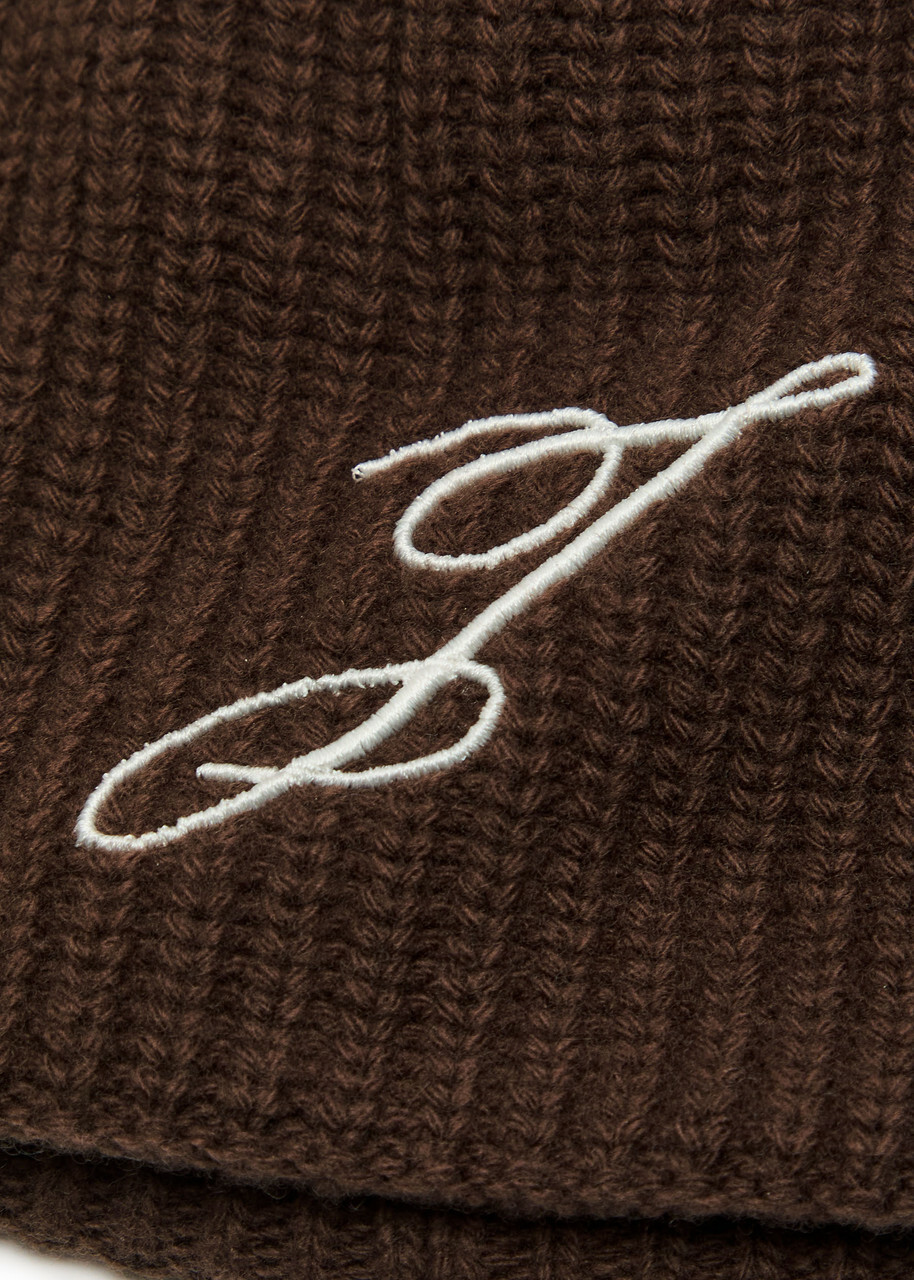 Jacquemus Le Bonnet Espiral Ribbed Wool Beanie - Dark Brown - One Size