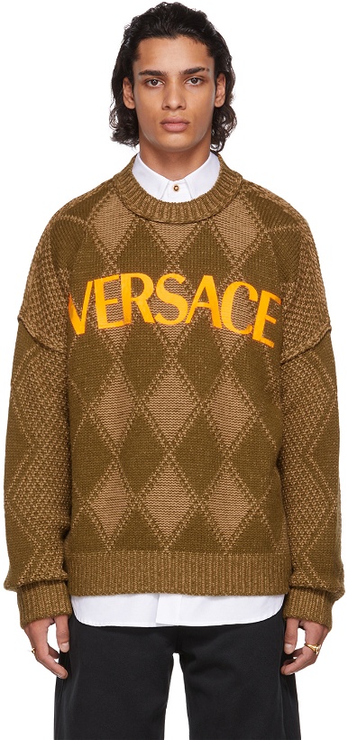 Photo: Versace Khaki Argyle Logo Sweater