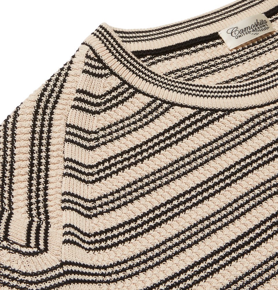 Camoshita Slim Fit Striped Ribbed Cotton Sweater Men Beige