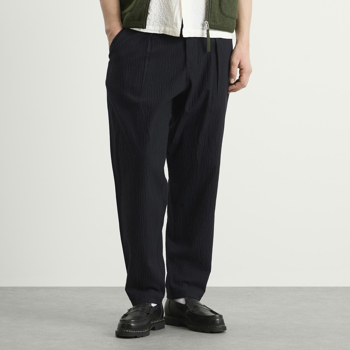 Universal Works Men's Ospina Cotton Pleated Track Pant in Dark Navy
