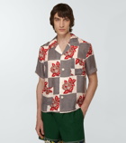 Bode - Checker Bloom floral silk bowling shirt