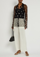 Toteme Floral-embroidered Sheer Tulle Shirt Black And White
