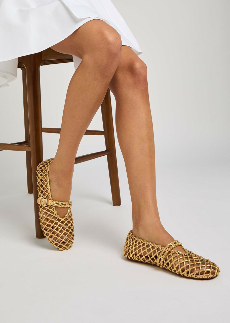 Alaïa Braided Metallic Leather Ballet Flats Gold