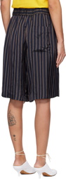 Dries Van Noten Navy Striped Satin Shorts