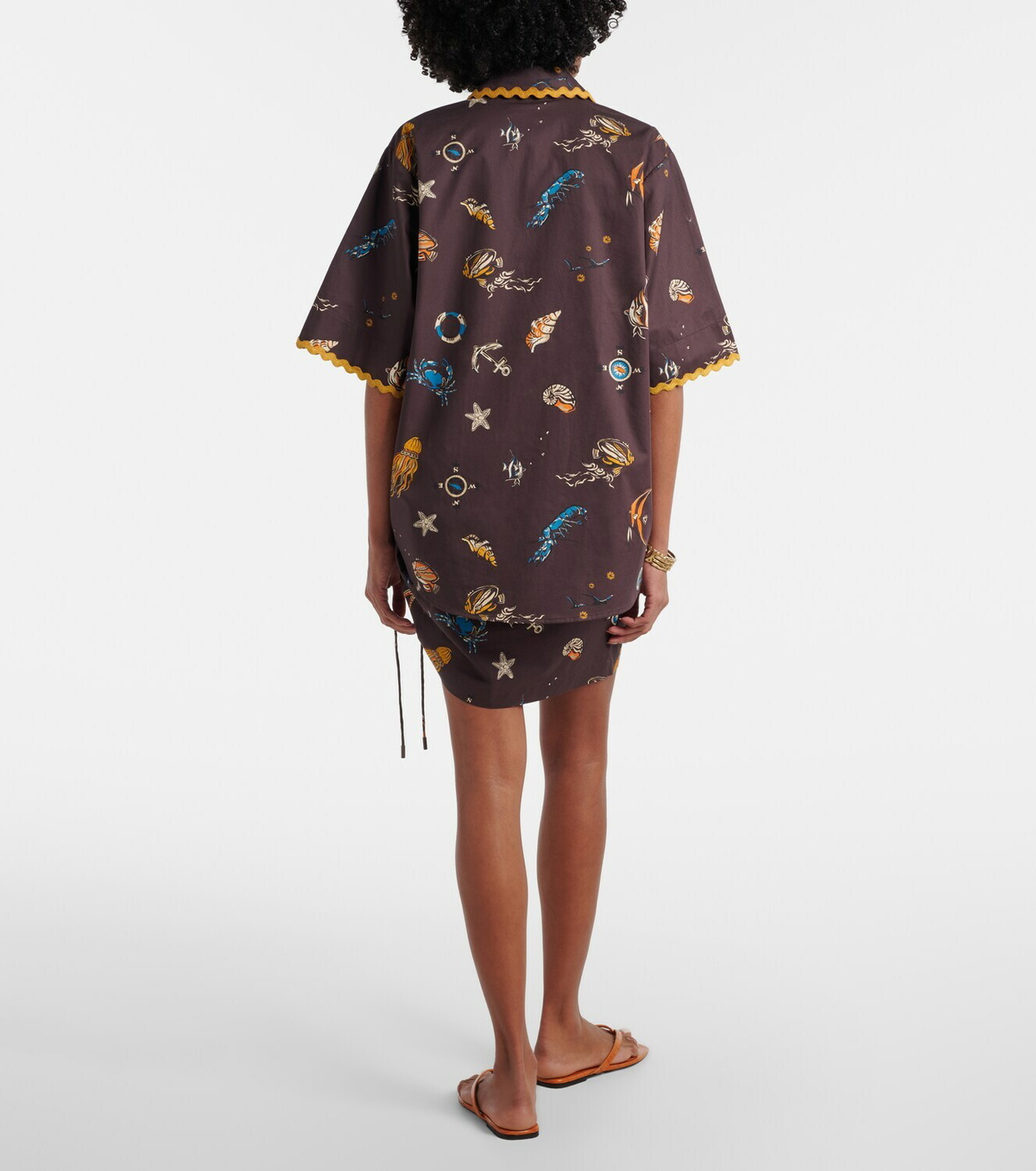 Alémais Printed ruched cotton miniskirt
