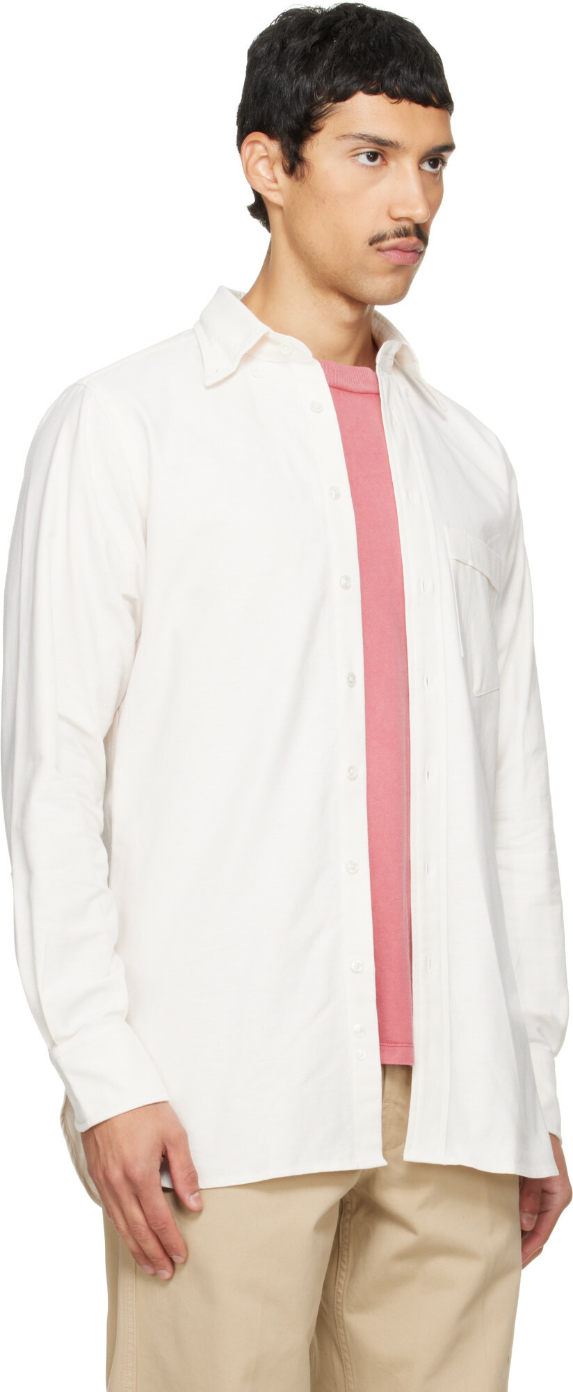 Drake's Off-White Cotton Oxford Cloth Button-Down Shirt