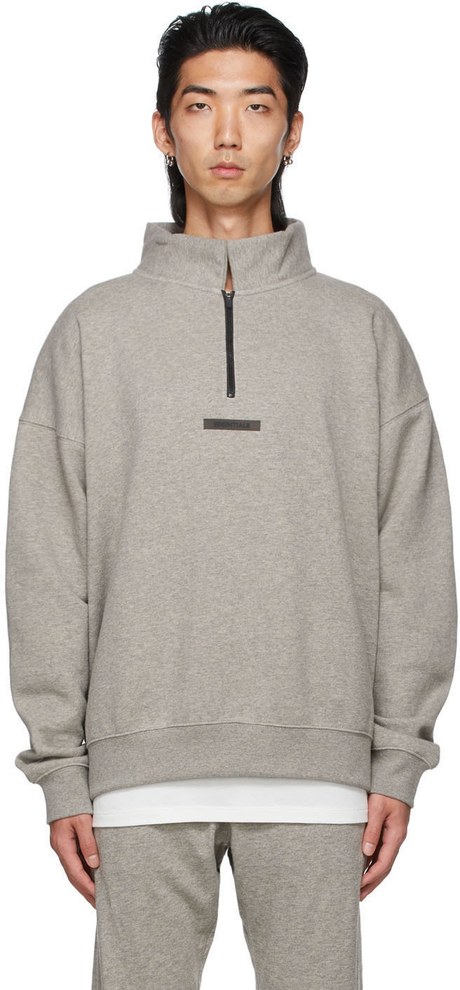 Essentials Grey Mock Neck Half-Zip Sweatshirt Essentials