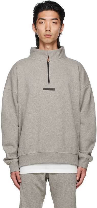 Photo: Essentials Grey Mock Neck Half-Zip Sweatshirt