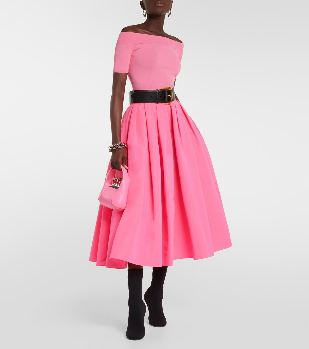 Alexander McQueen Gathered floral polyfaille midi skirt