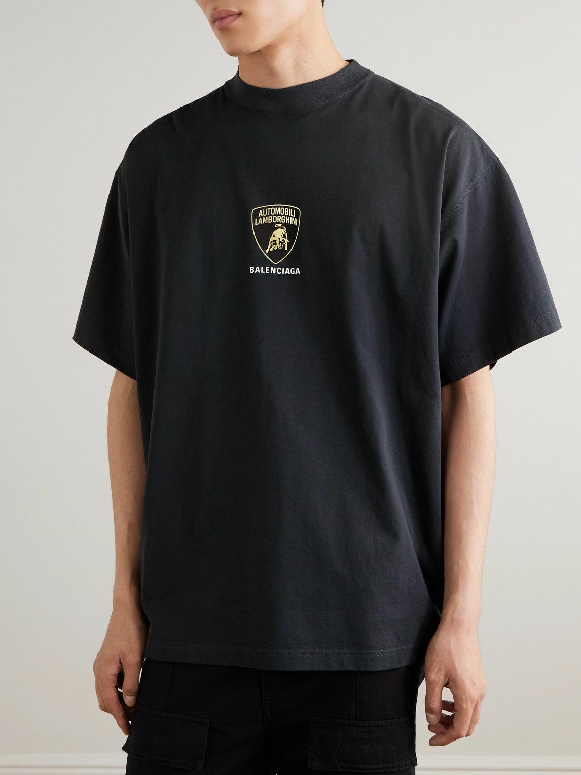 【関税＆送料込み】Balenciaga Printed T-Shirt BALENCIAGA T-shirt XS Cotton Black Plain HT82 612965 THV84