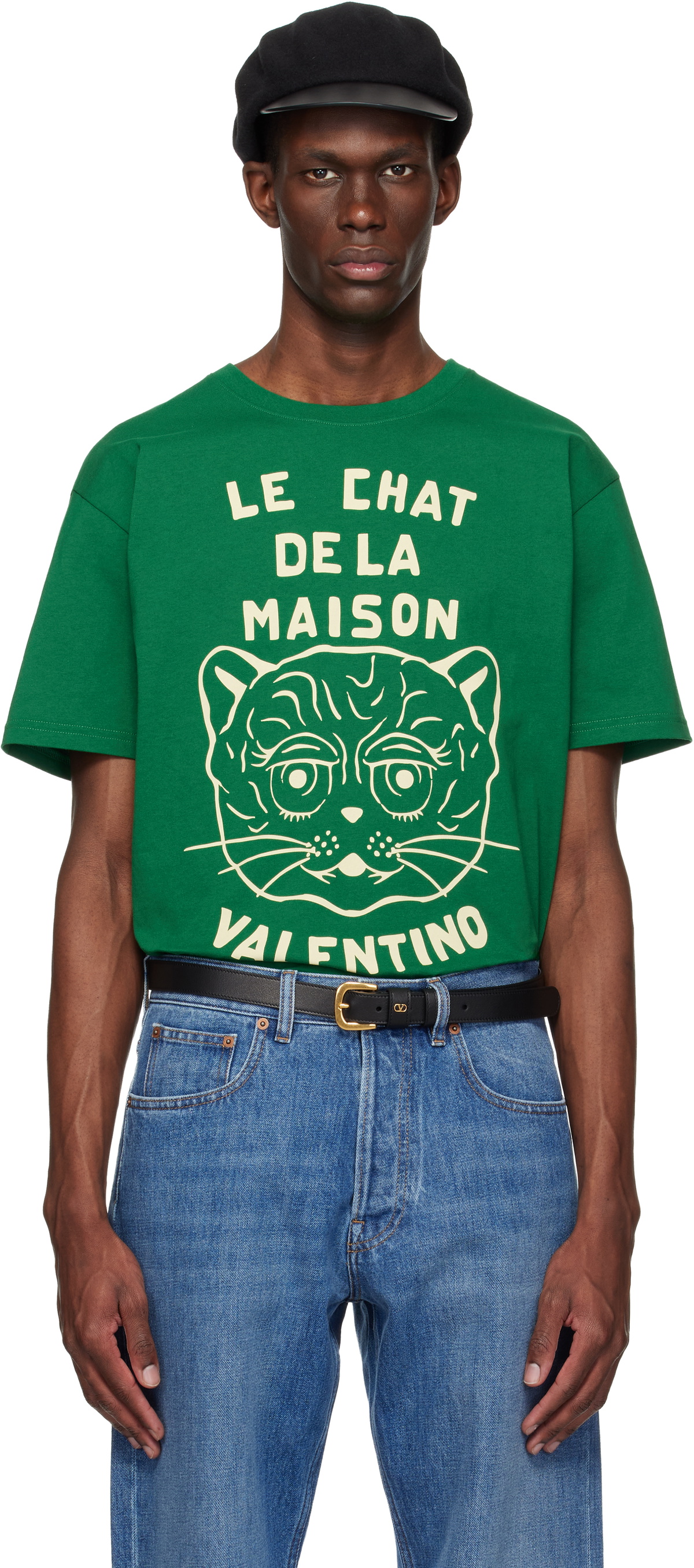 Valentino Green Cotton 'Le Chat De La Maison' Print T-shirt